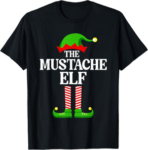 Mustache Elf Family Matching Group Funny Christmas T-Shirt - T-Shirt | Black