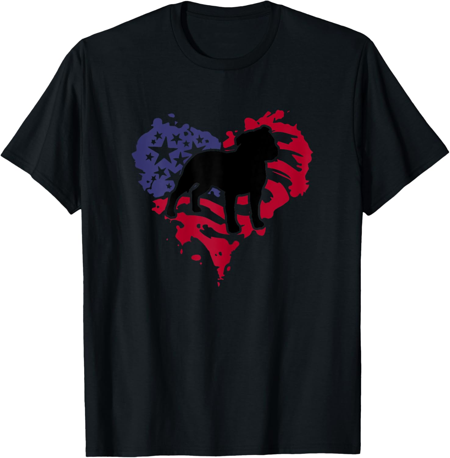 Patriotic Heart American Flag Staffordshire Bull Terrier Dog Women T-Shirt - T-Shirt | Black
