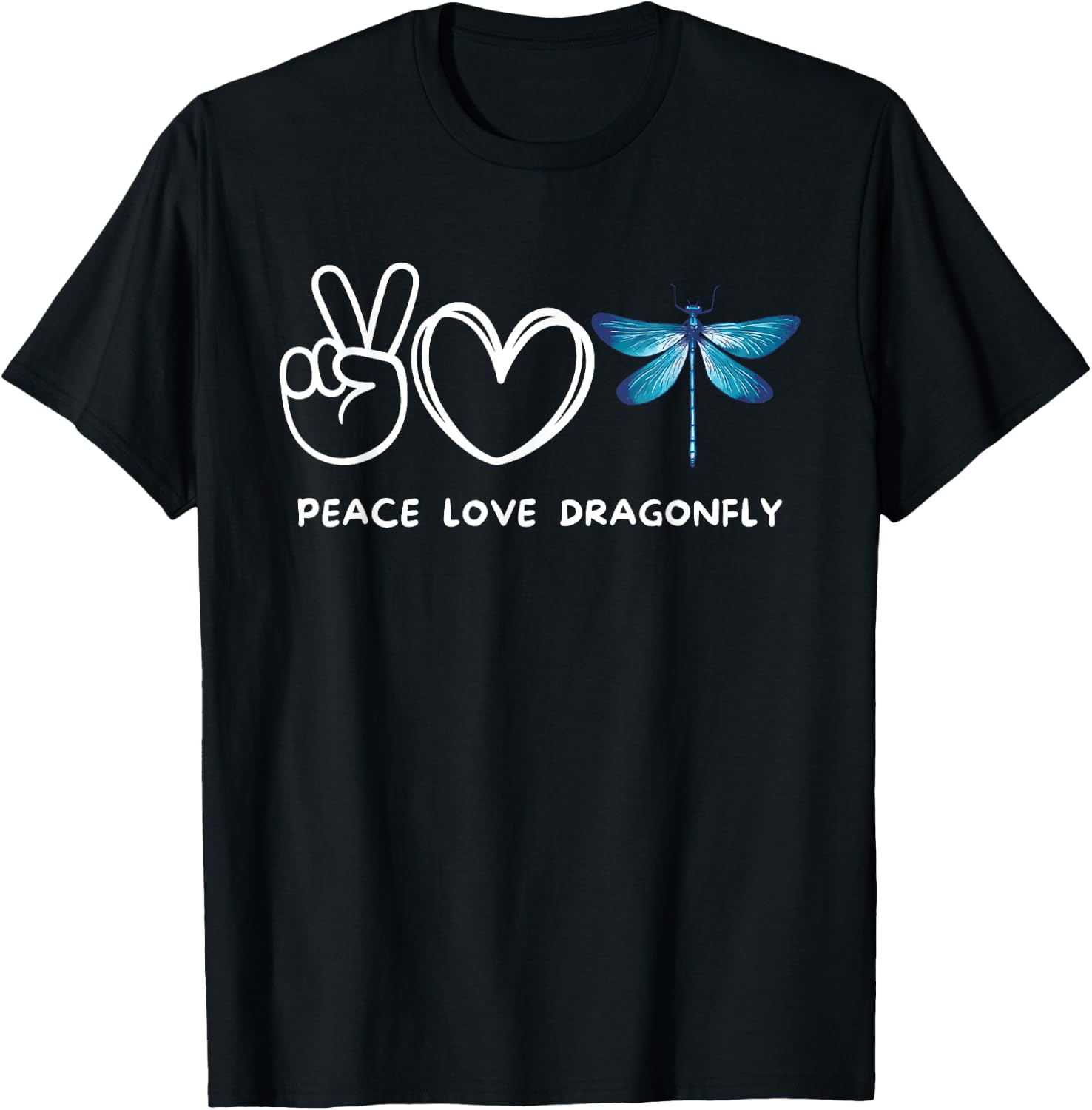 Peace, Love Dragonfly Retro Dragonfly Lover Insect Lover T-Shirt - T-Shirt | Black