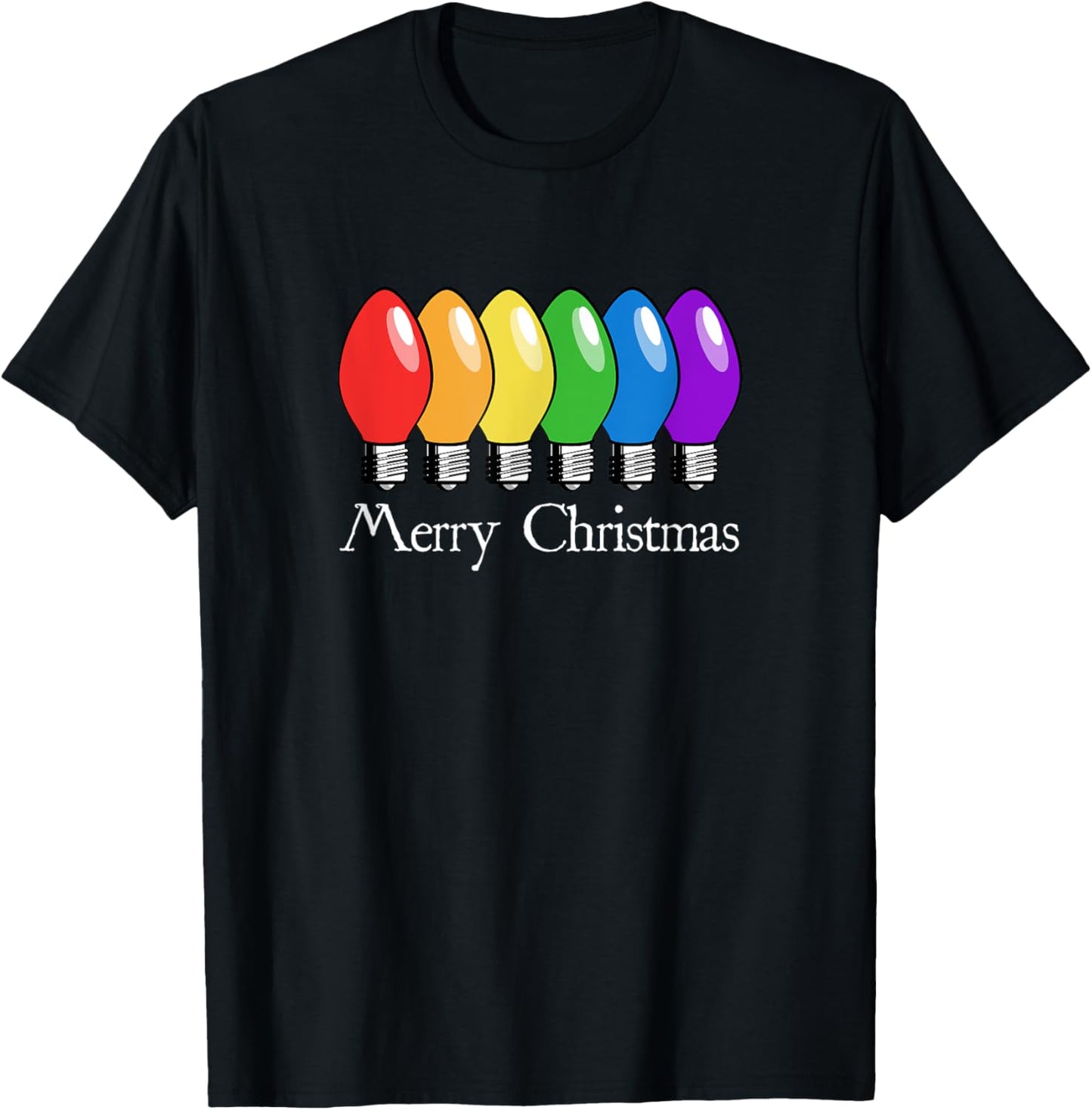 Retro Christmas Lights Rainbow T-Shirt - T-Shirt | Black