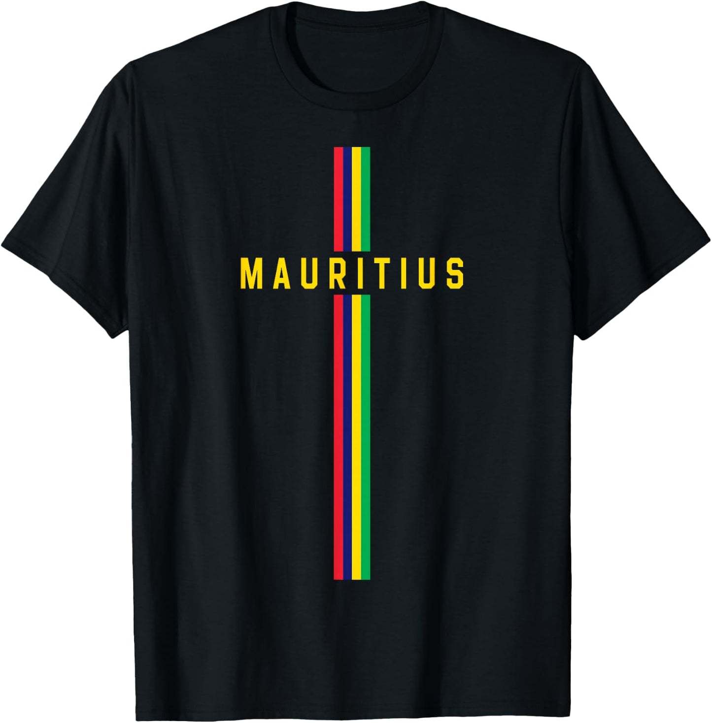 Flag of Mauritius vertical "Mauritius" in capital letters , Black, S T-Shirt - T-Shirt | Black