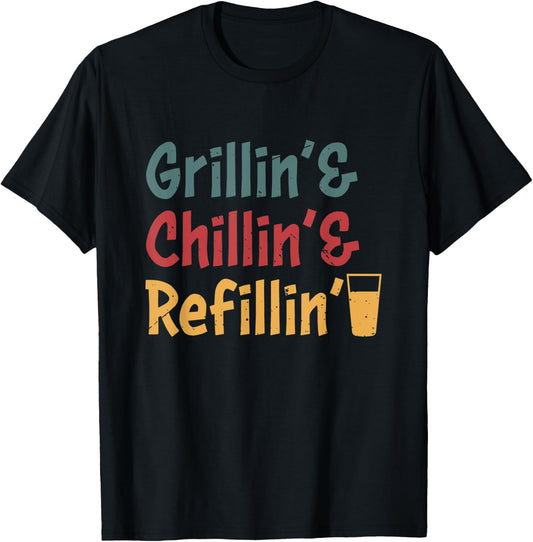 Funny Vintage Grill Dad - Grilling Chilling Refilling T-Shirt - T-Shirt | Black
