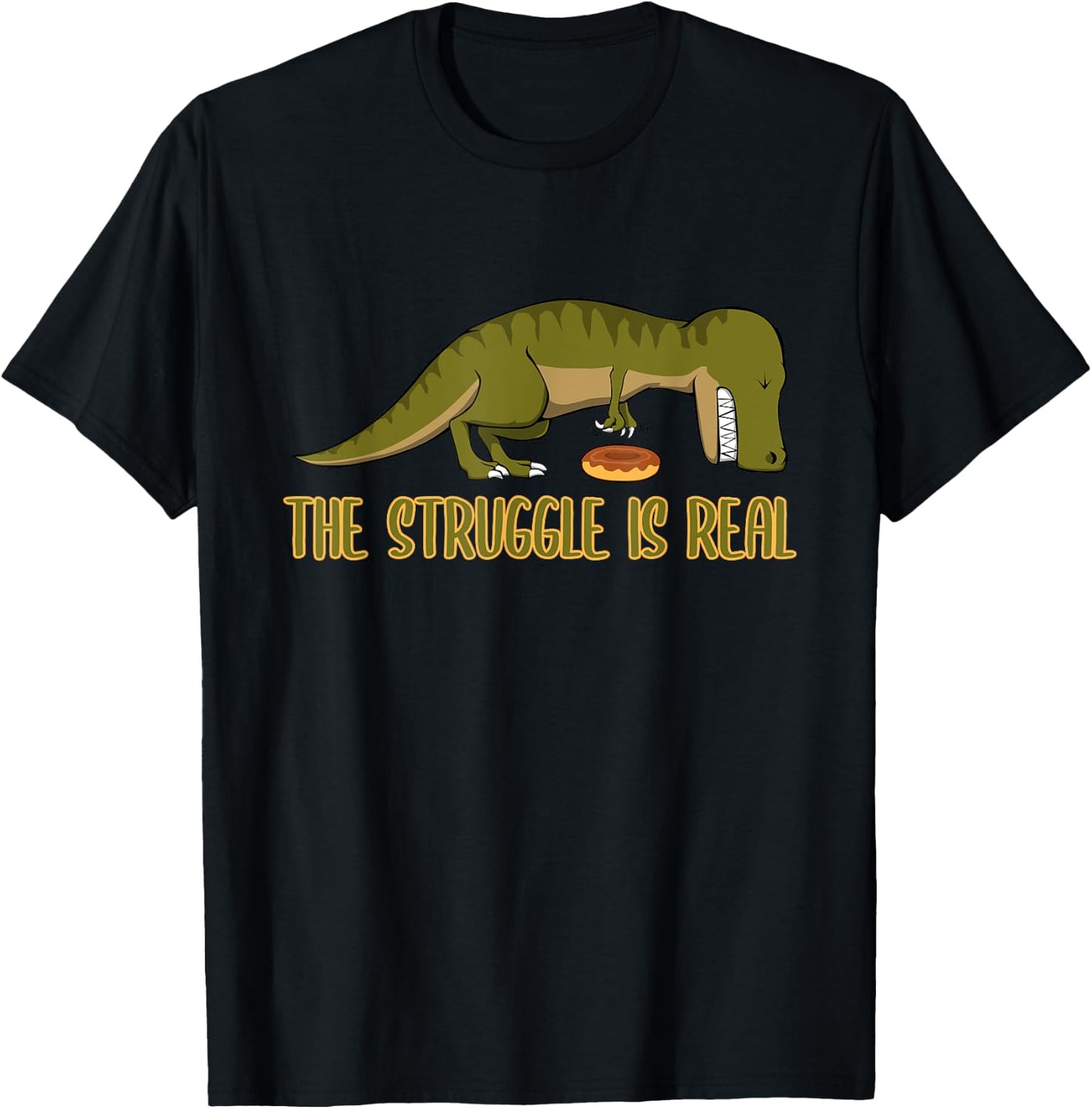 Funny Dinosaur T-Rex Donut - The Struggle Is Real - T Rex T-Shirt - T-Shirt | Black