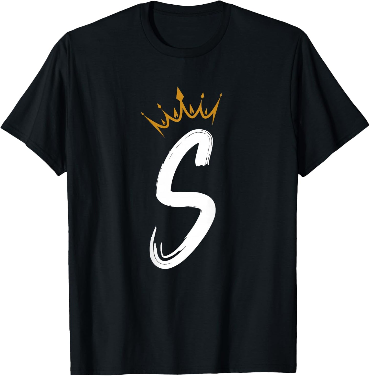 Queen King Letter S - BACKSIDE Letter With Crown Alphabet T-Shirt - T-Shirt | Black