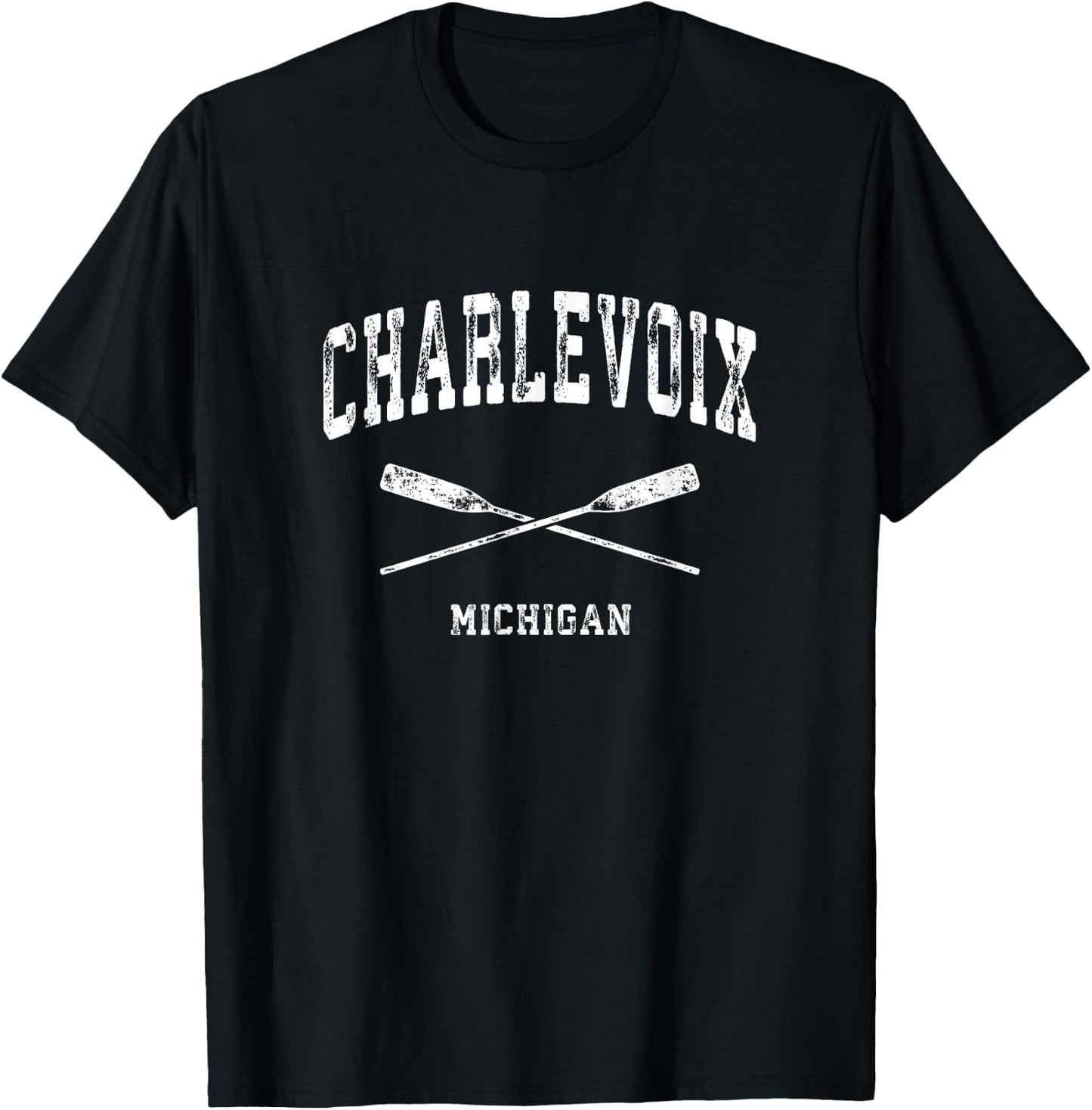 Charlevoix Michigan Vintage Nautical Crossed Oars T-Shirt - T-Shirt | Black