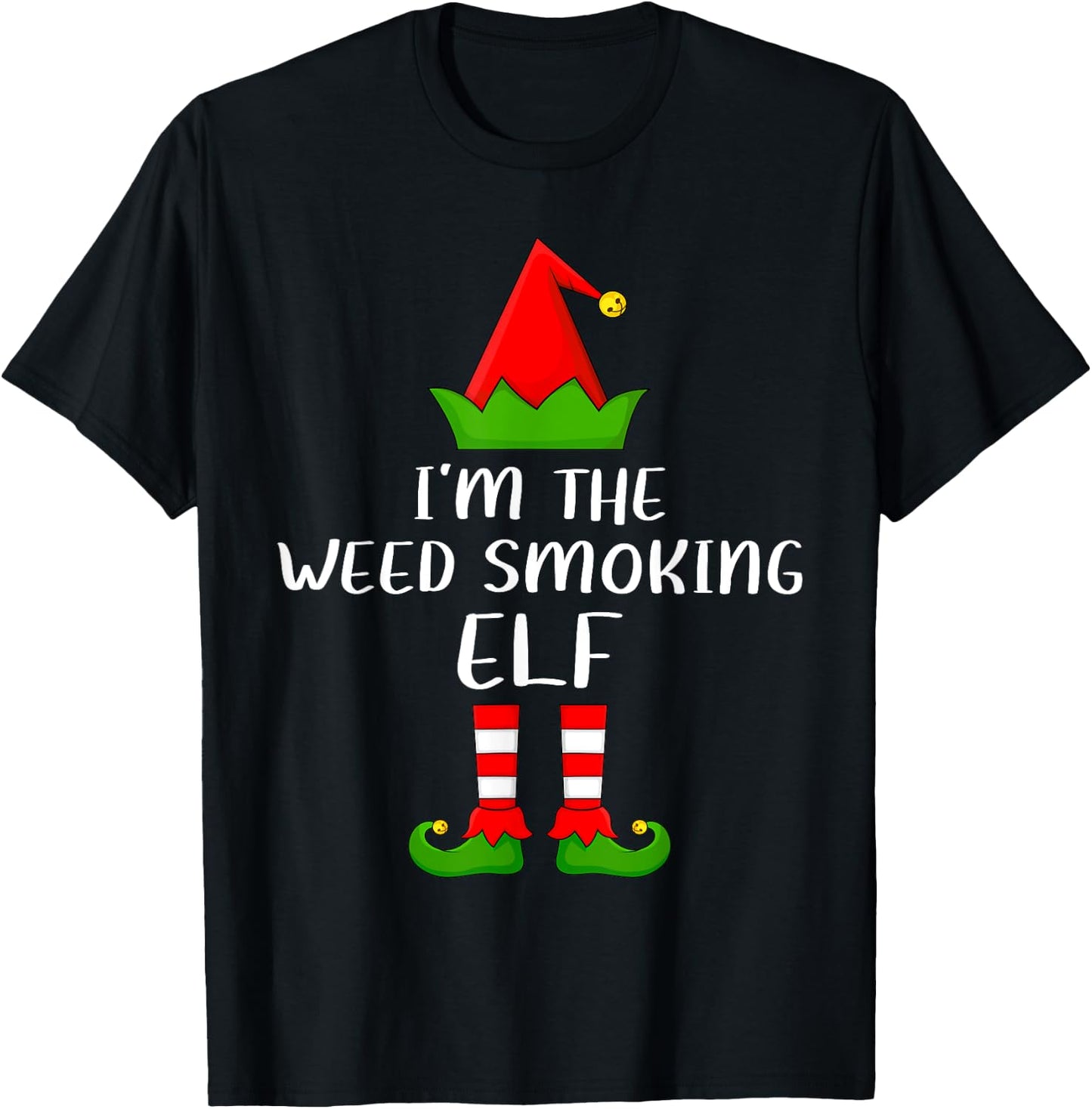 Funny Matching Family Weed Smoking Elf Christmas T-Shirt - T-Shirt | Black