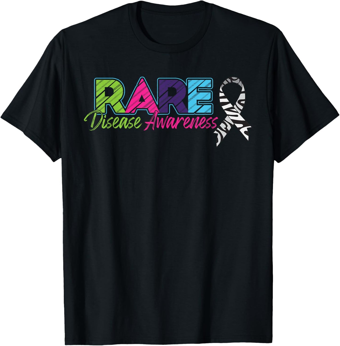 Rare Disease Awareness Zebra Ribbon T-Shirt - T-Shirt | Black