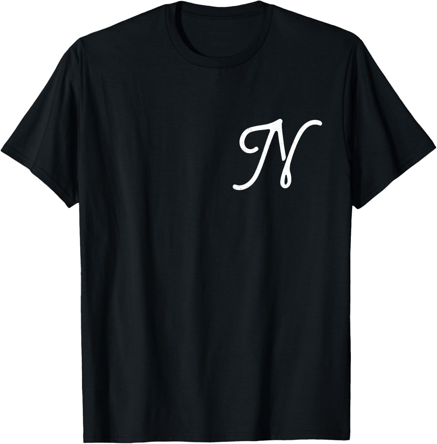 Vintage-style Letter N | Initial | Monogram | Script font T-Shirt - T-Shirt | Black