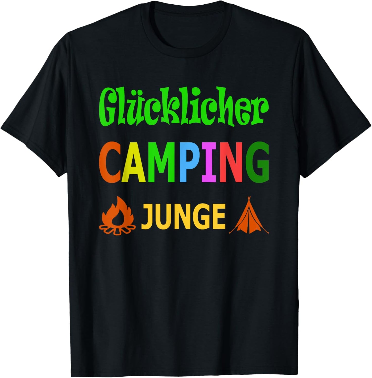 Glücklicher Camping Junge Camper Camping Caravan Zelt Kinder T-Shirt - T-Shirt | Black