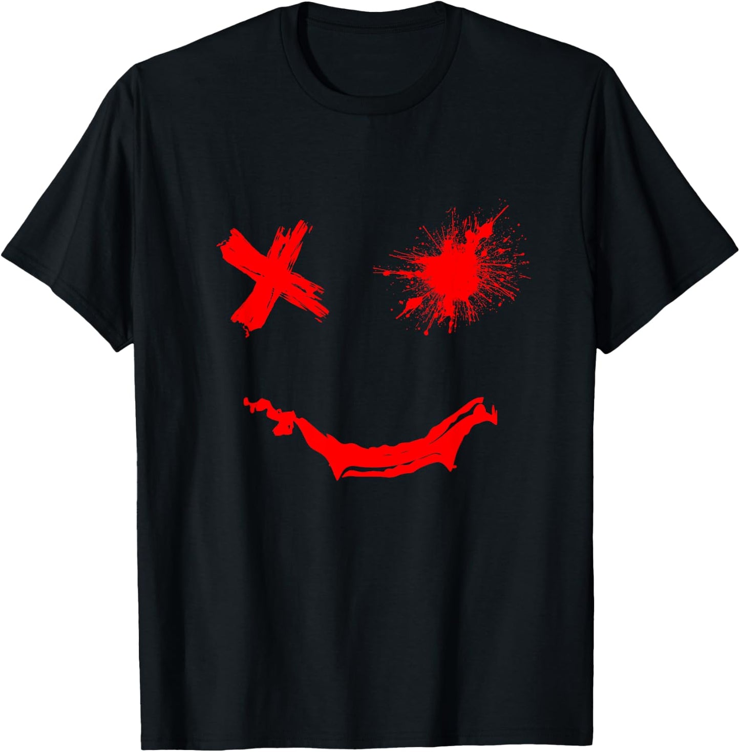 Red Graphic Party Face Rough Style Smile Face Red , black T-Shirt - T-Shirt | Black