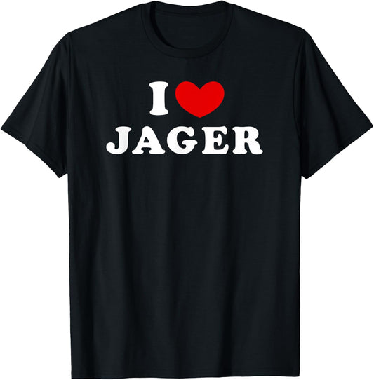 I Love Jager, J'Aime Jager , Black, S T-Shirt - T-Shirt | Black