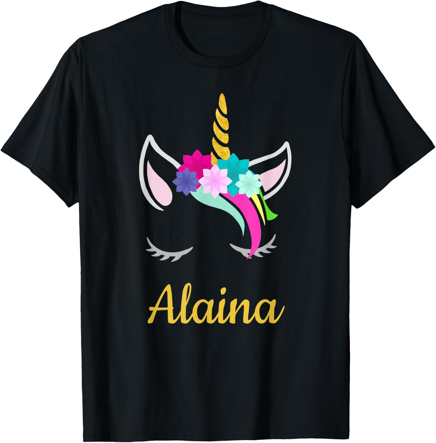 Alaina Dark Unicorn Name T-Shirt - T-Shirt | Black