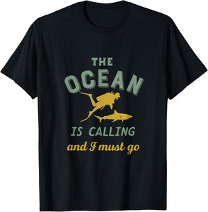 Vintage Scuba Diving for Diver The Ocean Is Calling T-Shirt - T-Shirt | Black