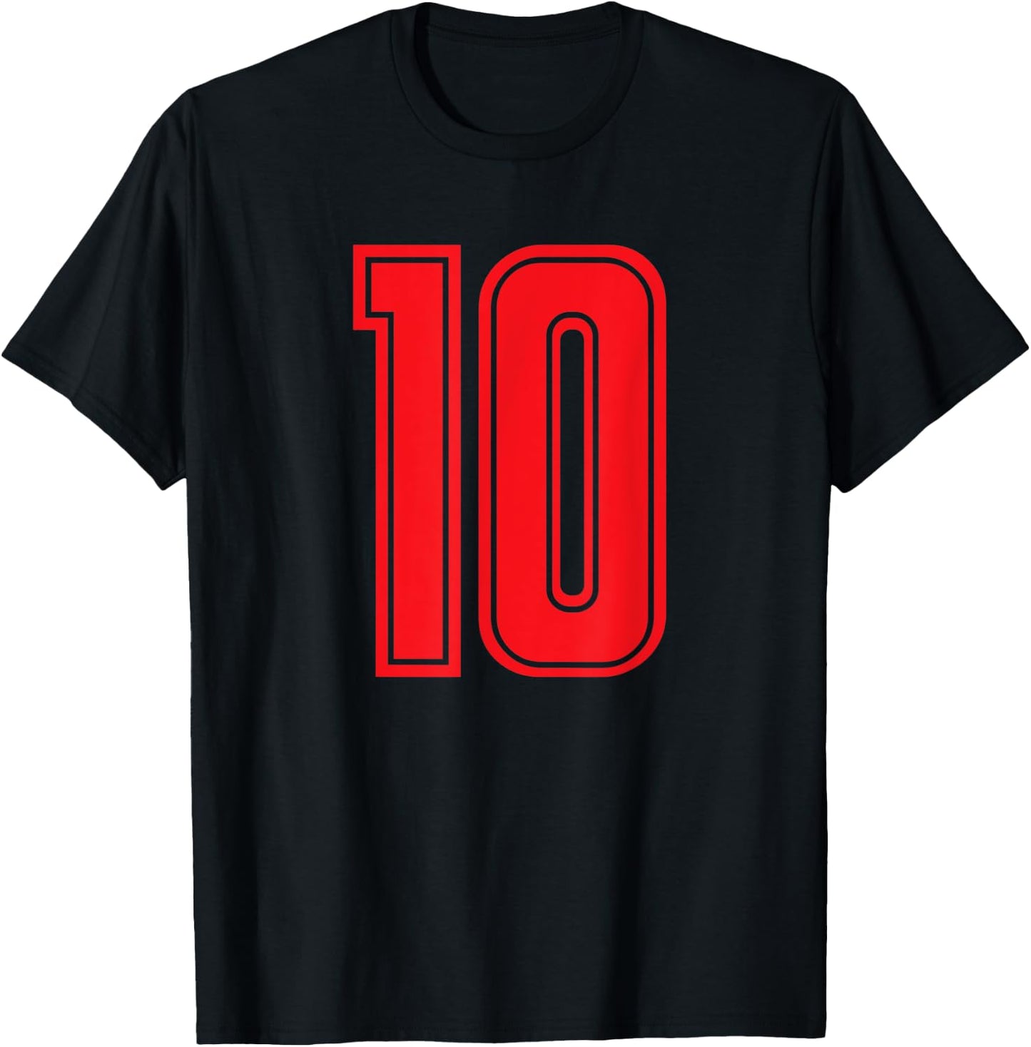 Jersey #10 Red Sports Team Jersey Number 10 T-Shirt - T-Shirt | Black