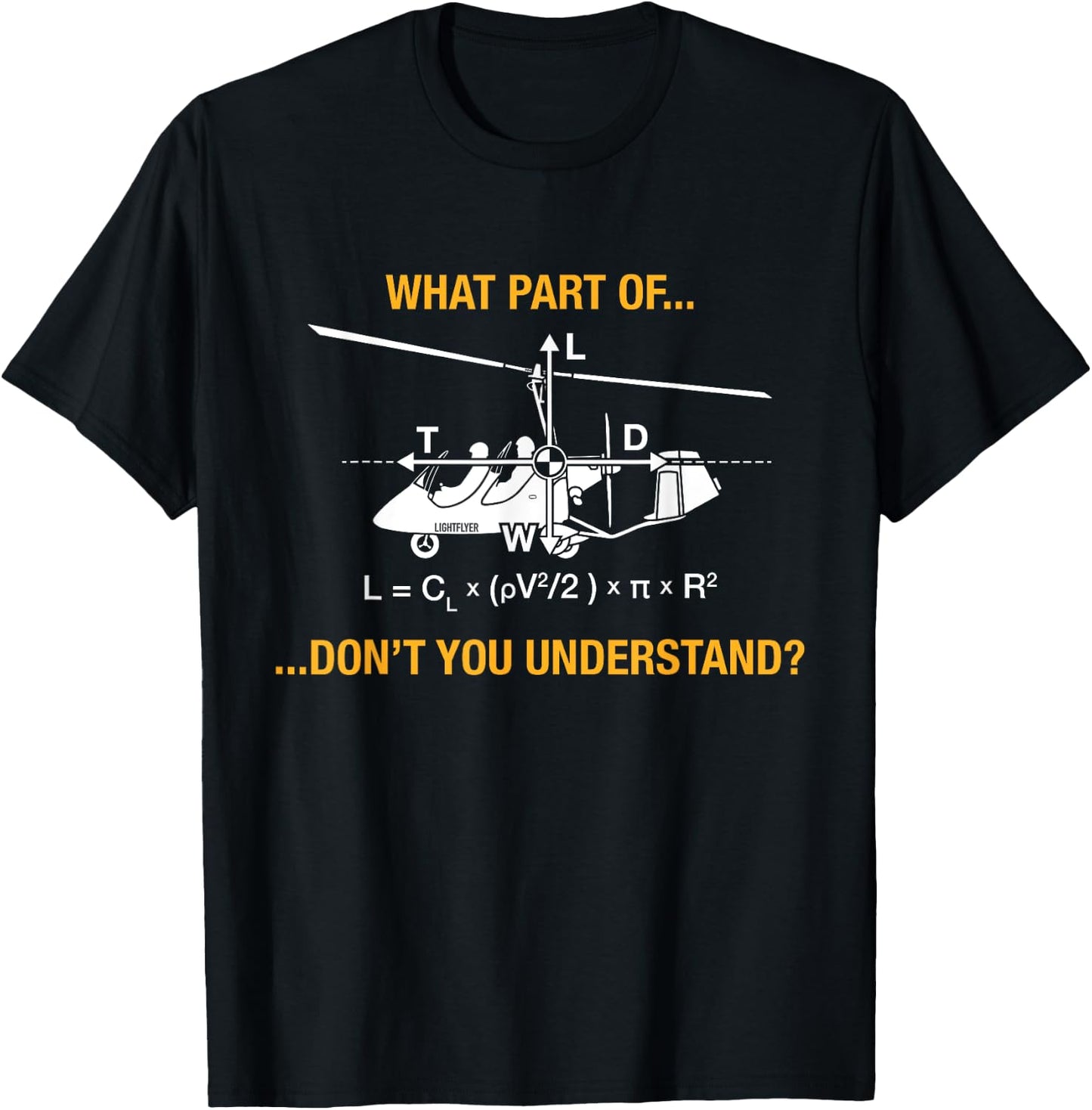 Gyrocopter Aerodynamics - Lift Equation Funny T-Shirt - T-Shirt | Black