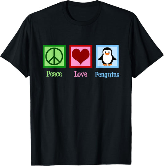 Peace Love Penguins T-Shirt - T-Shirt | Black