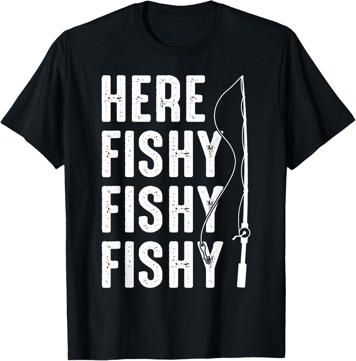 Here Fishy Lucky Fishing Do Not Wash Fishing Lover Vintage T-Shirt - T-Shirt | Black