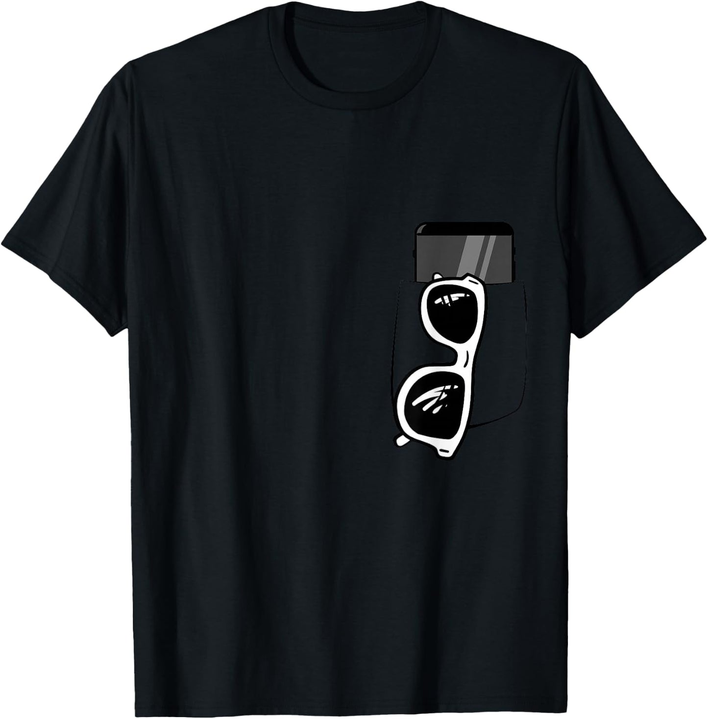 Fake pocket with black print on sunglasses and phone T-Shirt - T-Shirt | Black
