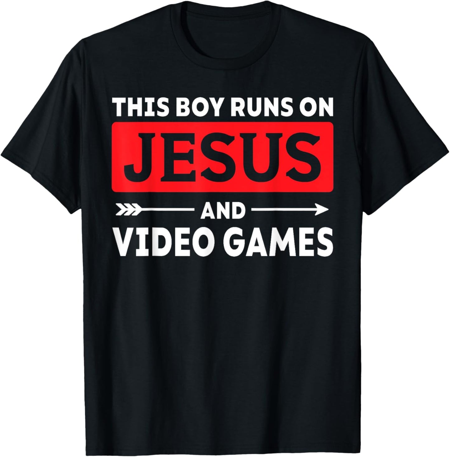 This Boy Runs On Jesus And Video Games Christian Gamer T-Shirt - T-Shirt | Black