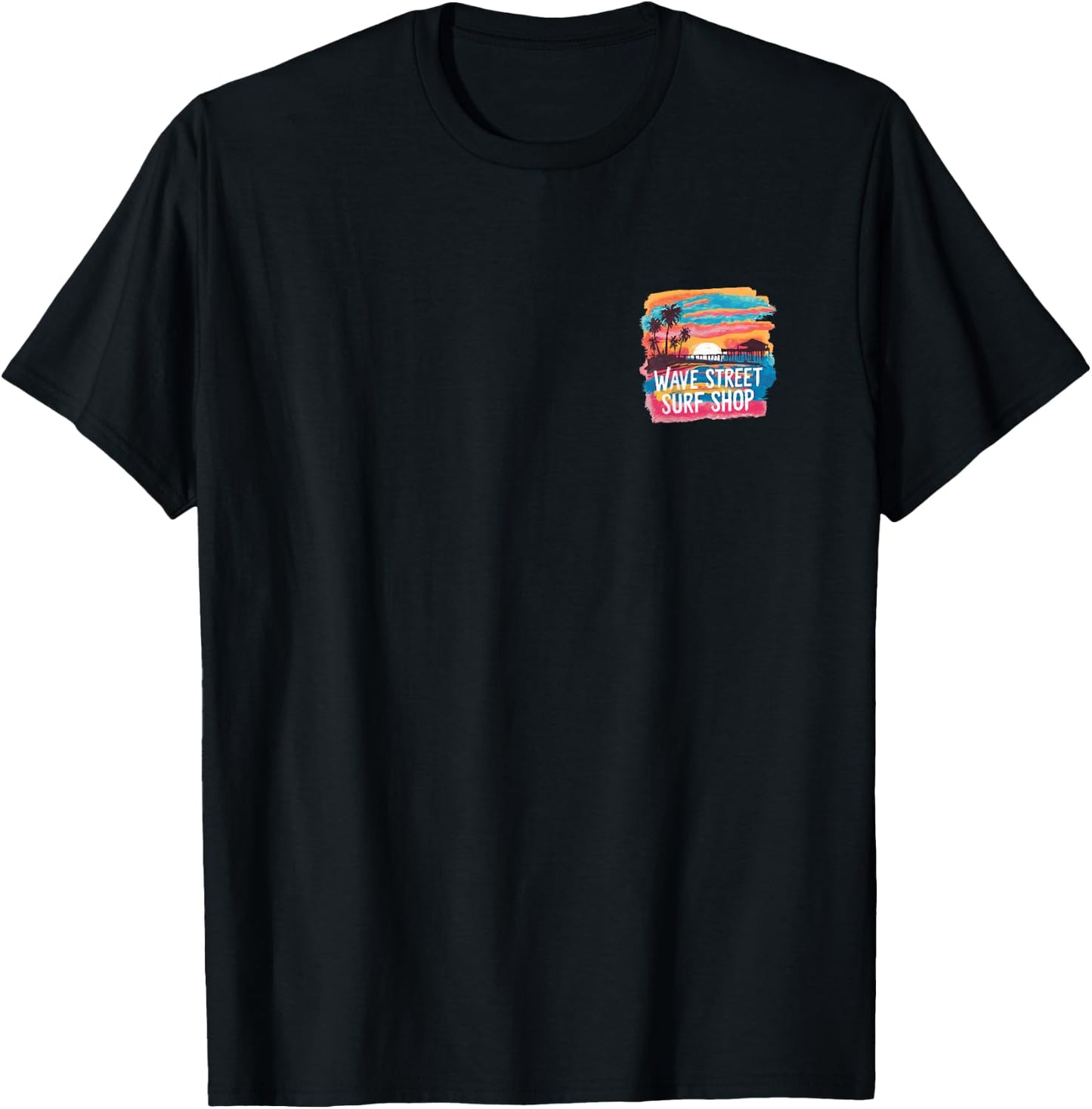 Wave Street Surf Shop Sunset Silhouette Graphic T-Shirt - T-Shirt | Black