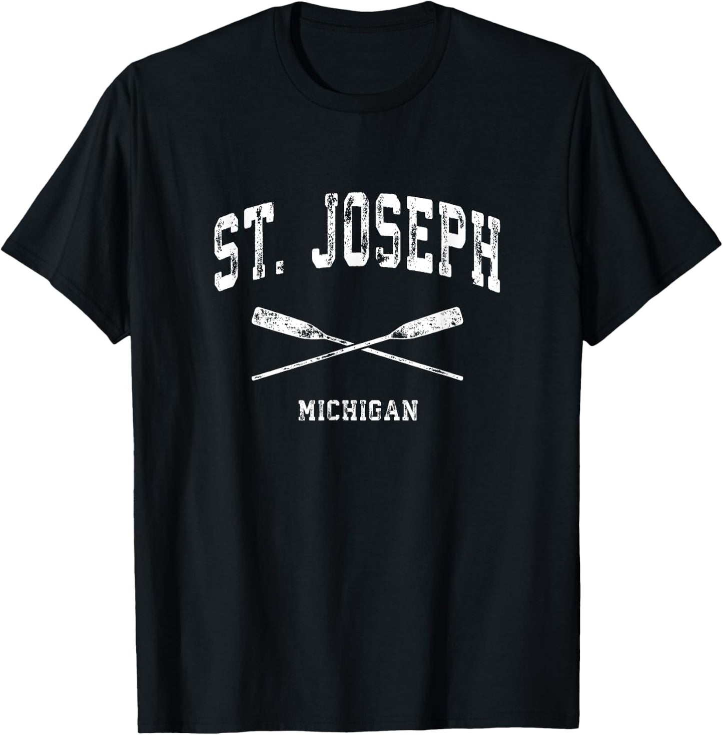St. Joseph Michigan Vintage Nautical Crossed Oars T-Shirt - T-Shirt | Black