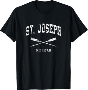 St. Joseph Michigan Vintage Nautical Crossed Oars T-Shirt - T-Shirt | Black