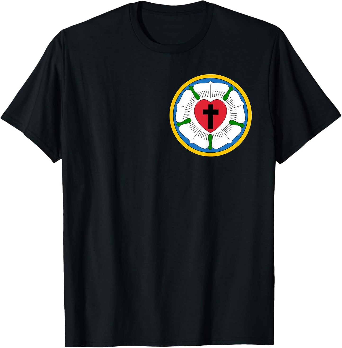 Lutheran Martin Luther Heart Rose Concords Reformation Cross T-Shirt - T-Shirt | Black