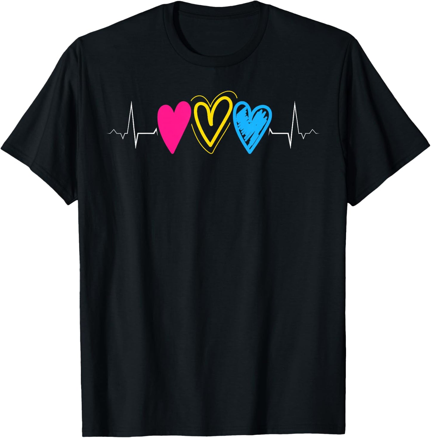 Pansexual Pride Hearts in Pulse Line LGBTQ Colors T-Shirt - T-Shirt | Black