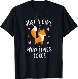 Just A Girl Who Loves Foxes Funny Fox Gifts For Girls T-Shirt - T-Shirt | Black