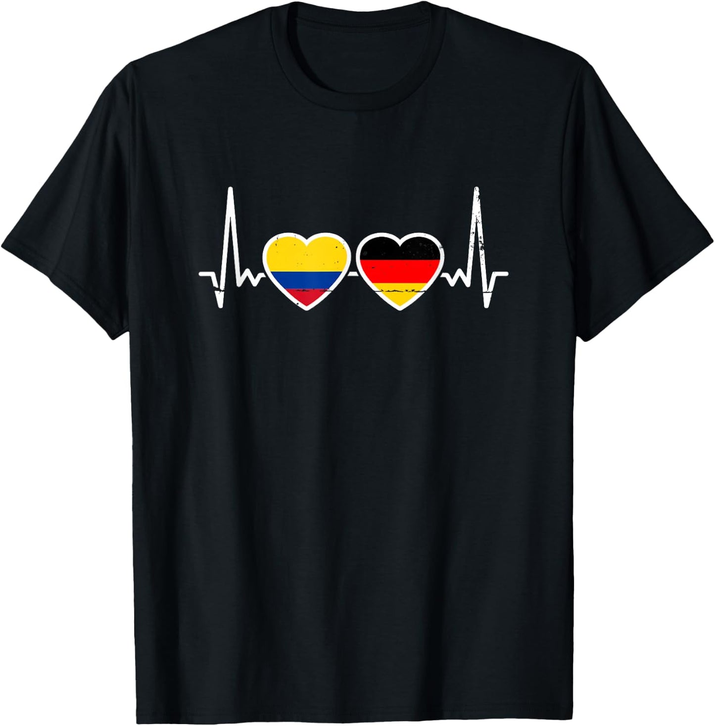 Kolumbien Deutschland Herzschlag Flagge Deutsch Kolumbianer T-Shirt - T-Shirt | Black