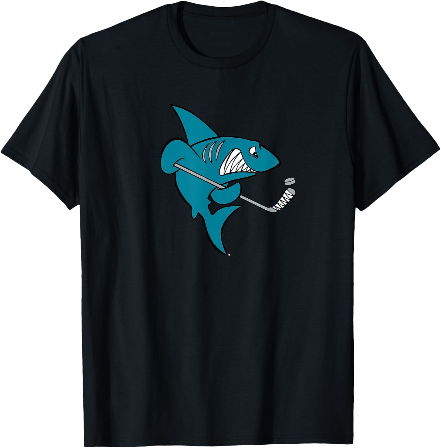 Cartoon Shark Ice Hockey Player T-Shirt - T-Shirt | Black