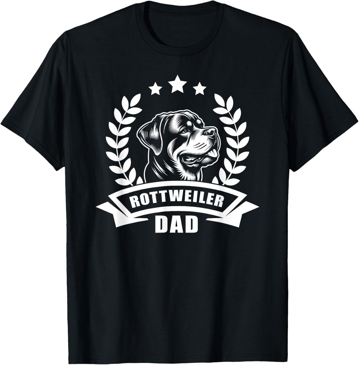 Rottweiler Dad - With Banner and Ear Wreath T-Shirt - T-Shirt | Black