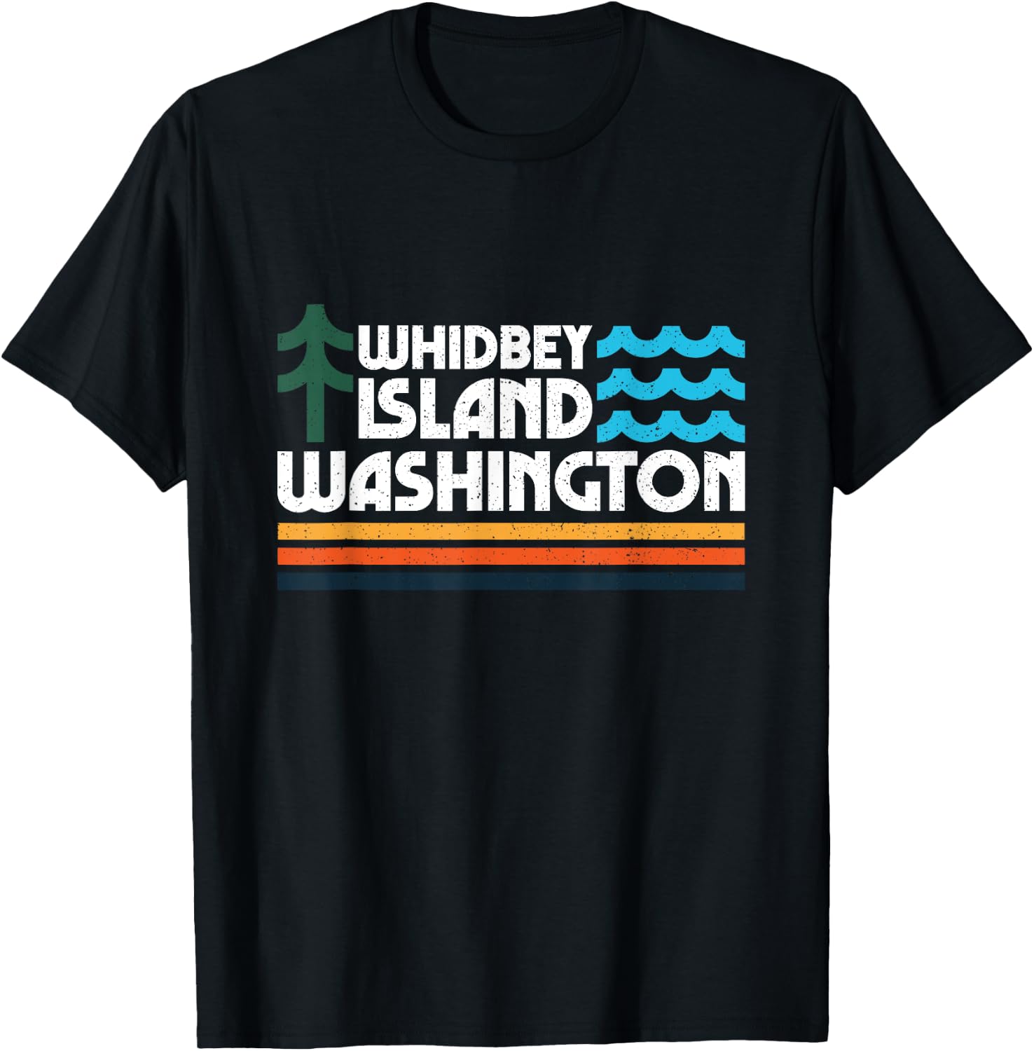 Whidbey Island Washington Retro 70s 80s Minimal Icons T-Shirt - T-Shirt | Black