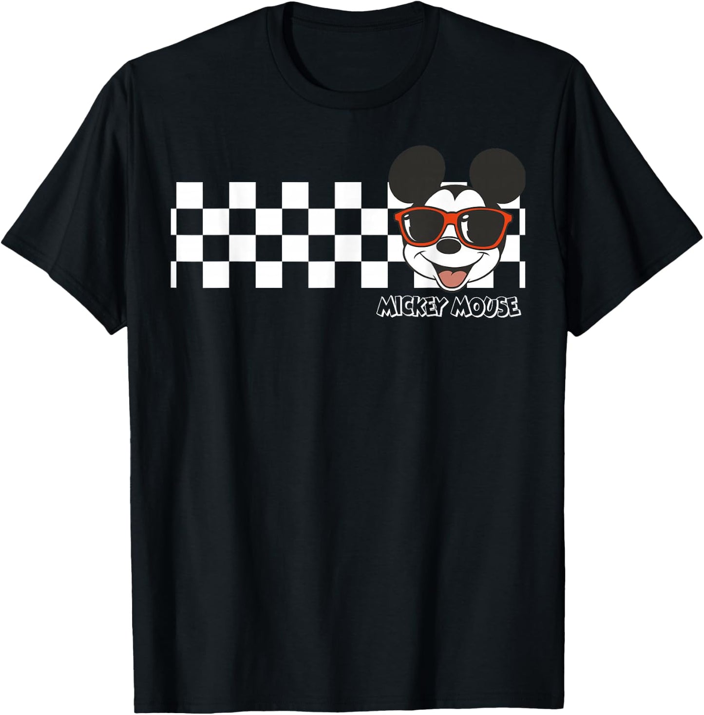 Disney Mickey and Friends Mickey Mouse Checkerboard Stripe T-Shirt - T-Shirt | Black