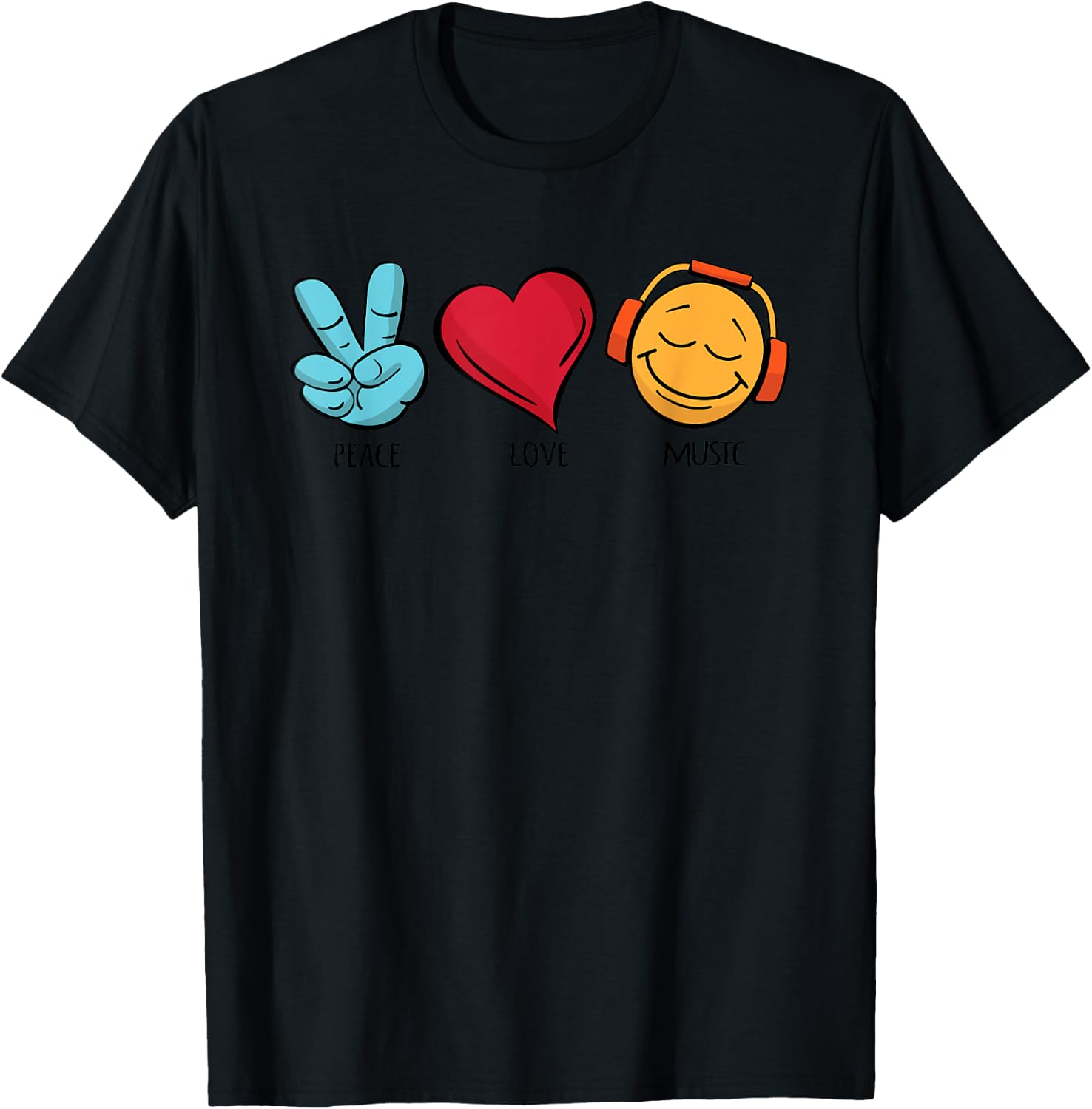 Classic Peace Love Music , black T-Shirt - T-Shirt | Black