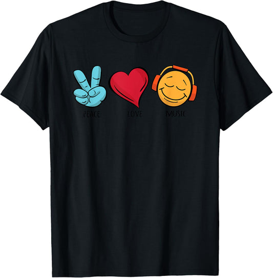 Classic Peace Love Music , black T-Shirt - T-Shirt | Black