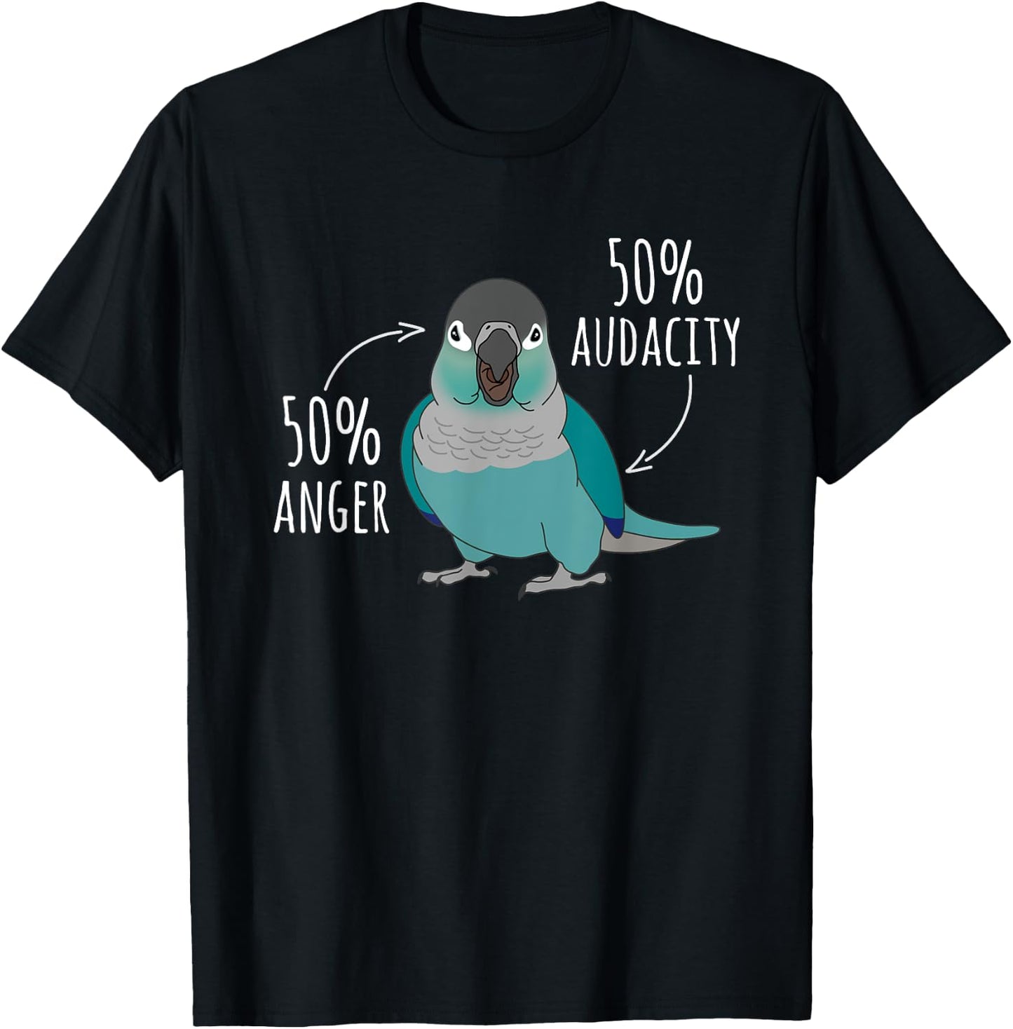 50% anger 50% audacity Turquoise Conure Anatomy Birb Memes T-Shirt - T-Shirt | Black