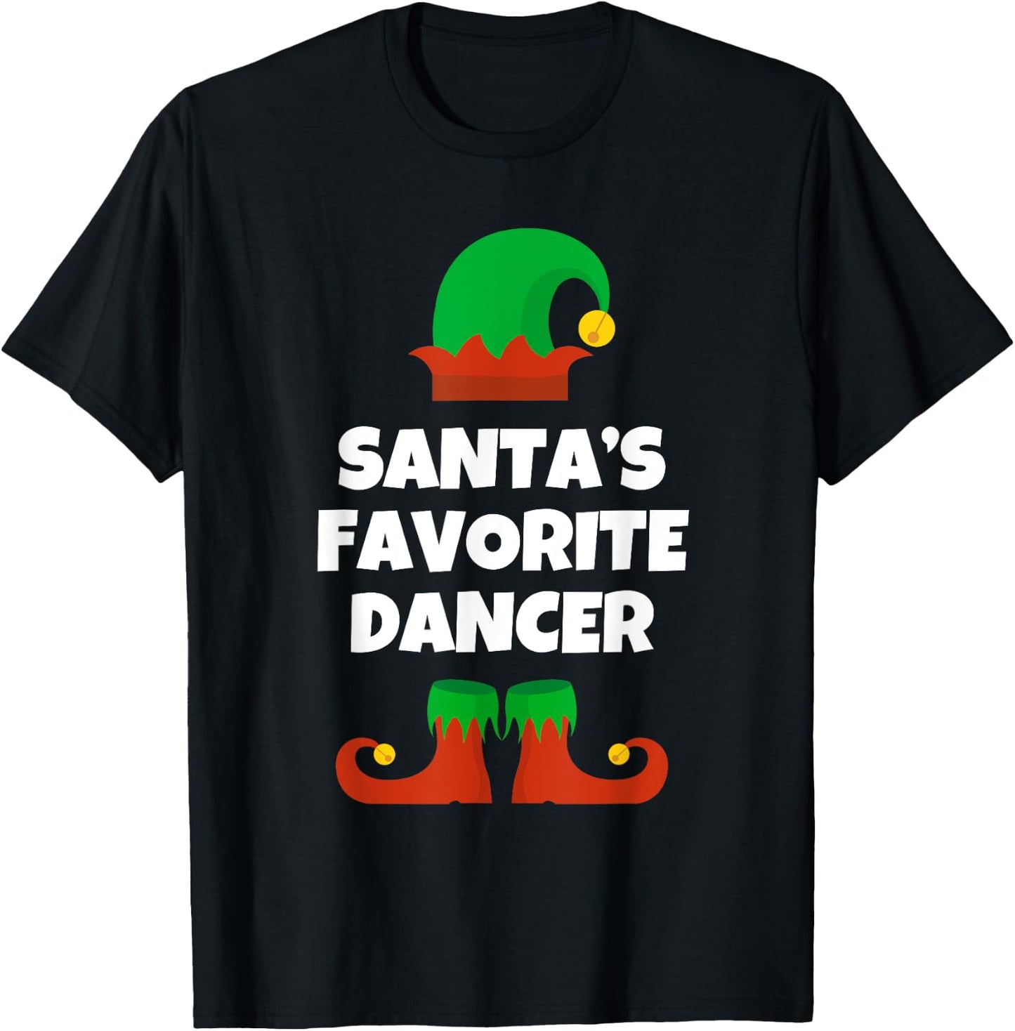 Santas Favorite Dancer Hat Christmas Funny Pj Dancing Dance T-Shirt - T-Shirt | Black