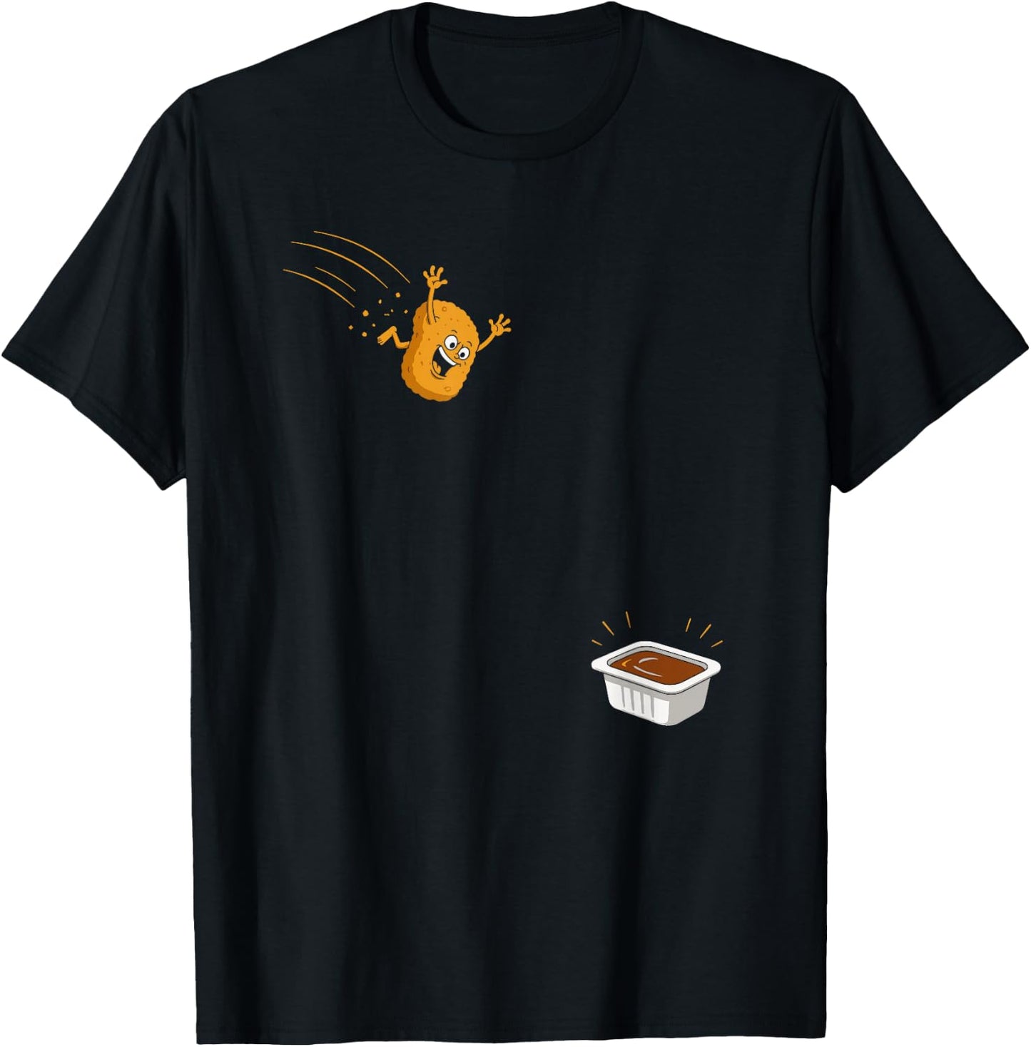 Sauce Dive Funny Flying Chicken Nugget Cartoon Humor T-Shirt - T-Shirt | Black