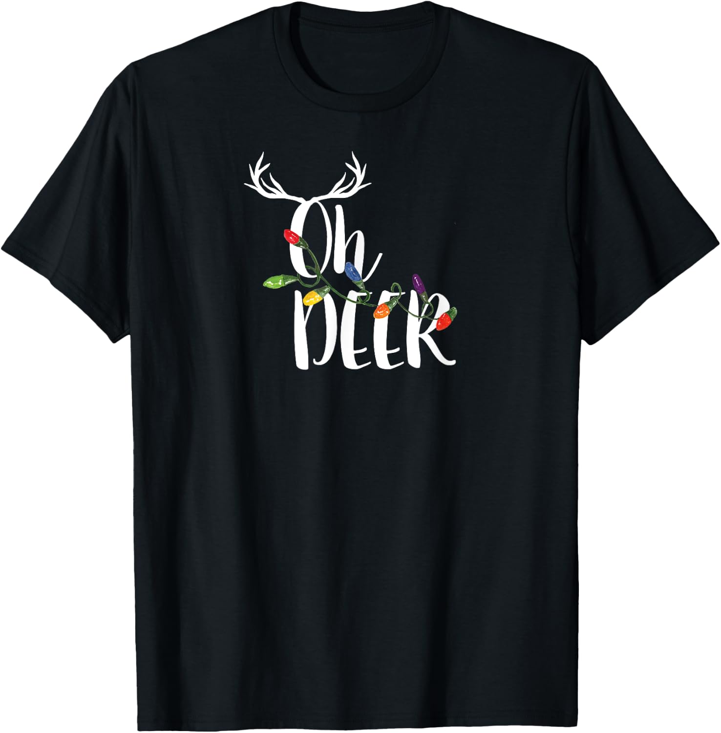 Oh Deer T Shirt Cute Christmas Lights Antlers Holiday T-Shirt - T-Shirt | Black