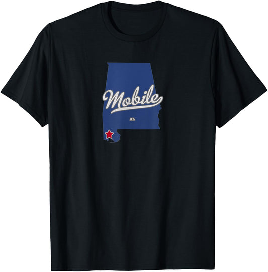 Mobile Alabama AL Map T-Shirt - T-Shirt | Black