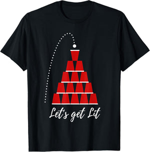 Let's Get Lit Beer Pong Christmas Xmas Shirt T-Shirt - T-Shirt | Black