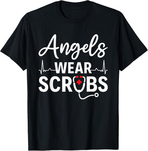 Angels Wear Scrubs Homecare Nurse T-Shirt - T-Shirt | Black