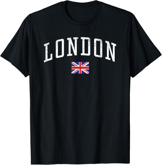 Vintage London England Country Flag Souvenir Vacation T-Shirt - T-Shirt | Black