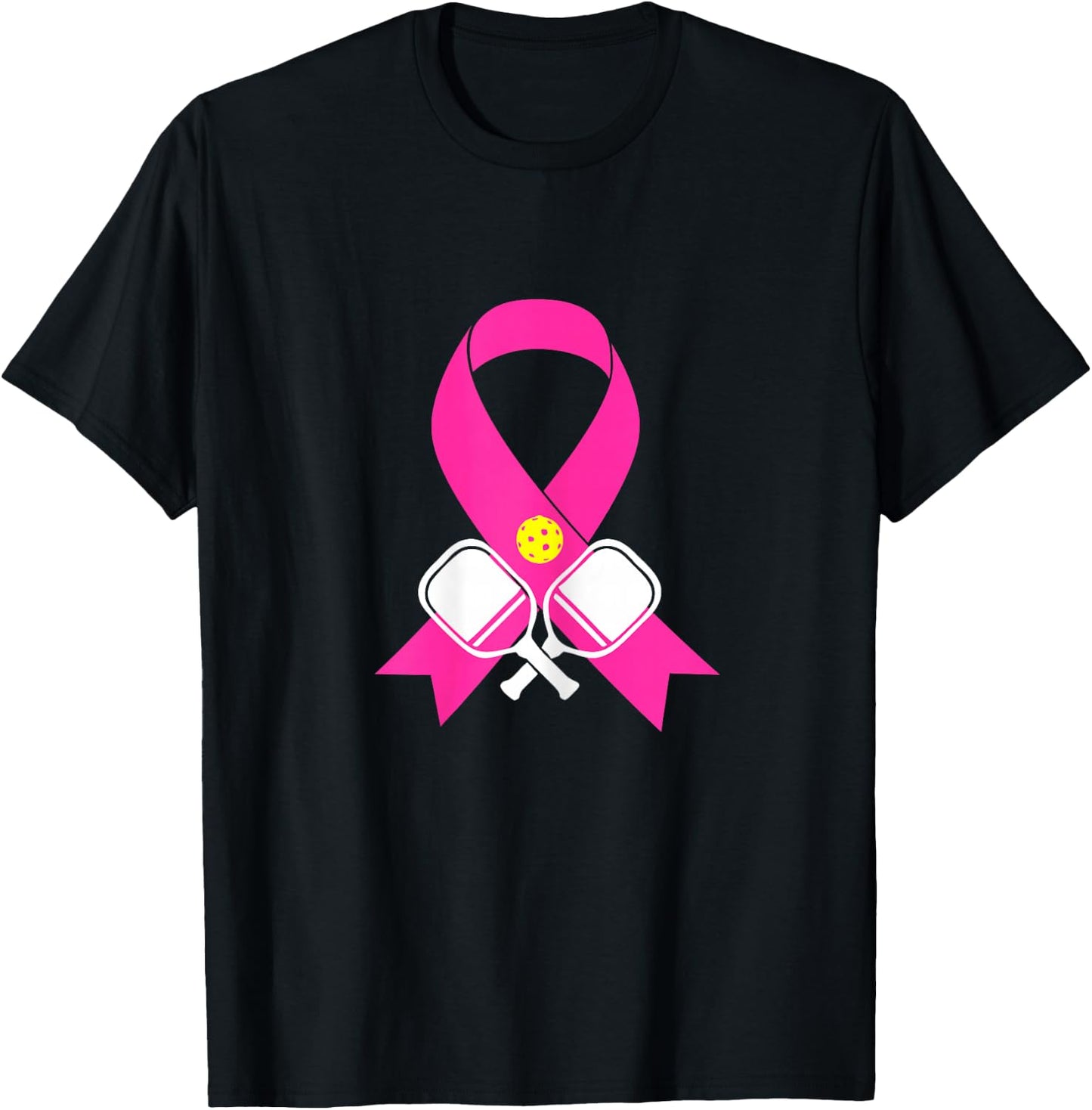 Pickleball Breast Cancer Awareness Pink Ribbon T-Shirt - T-Shirt | Black