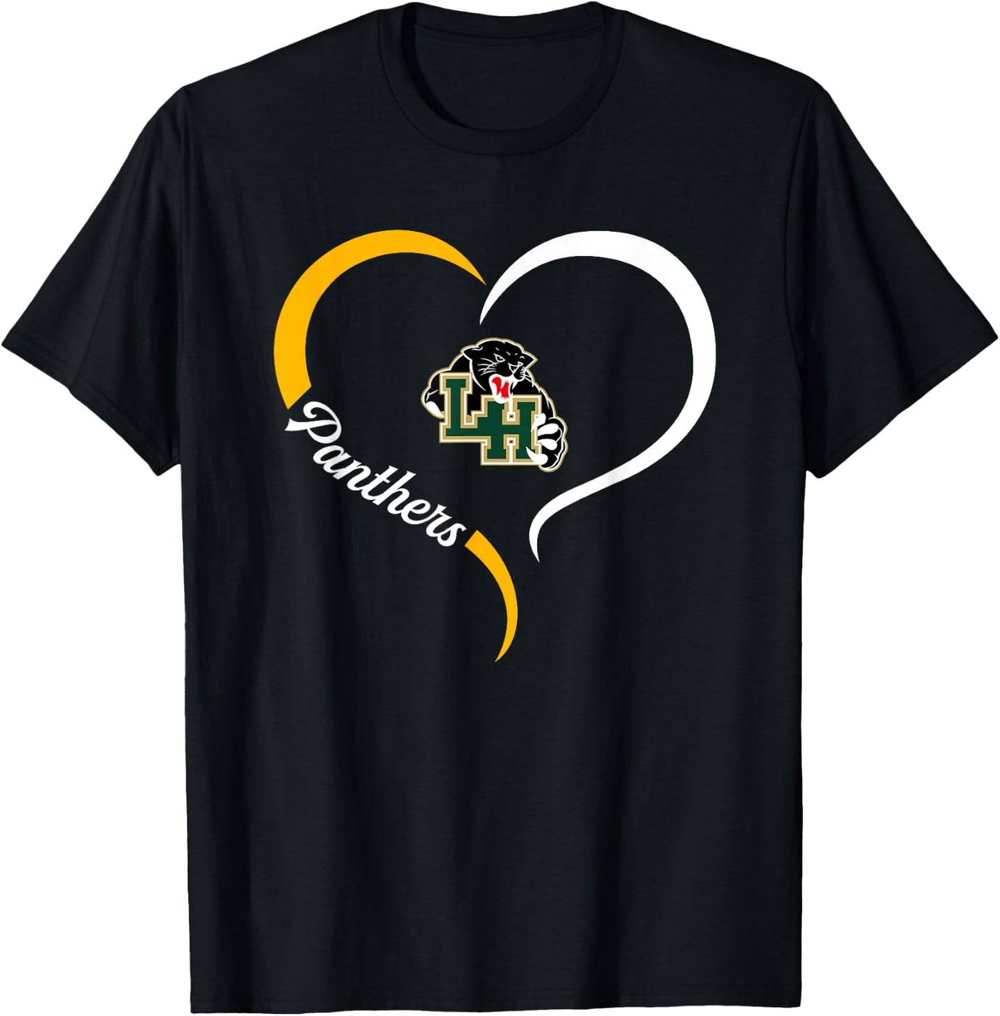 Langston Hughes Panthers Logo Half Heart Slogan HS T-Shirt - T-Shirt | Black