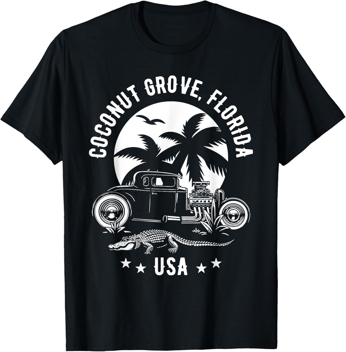 Coconut Grove Florida Sunset Hotrod Retro Design T-Shirt - T-Shirt | Black