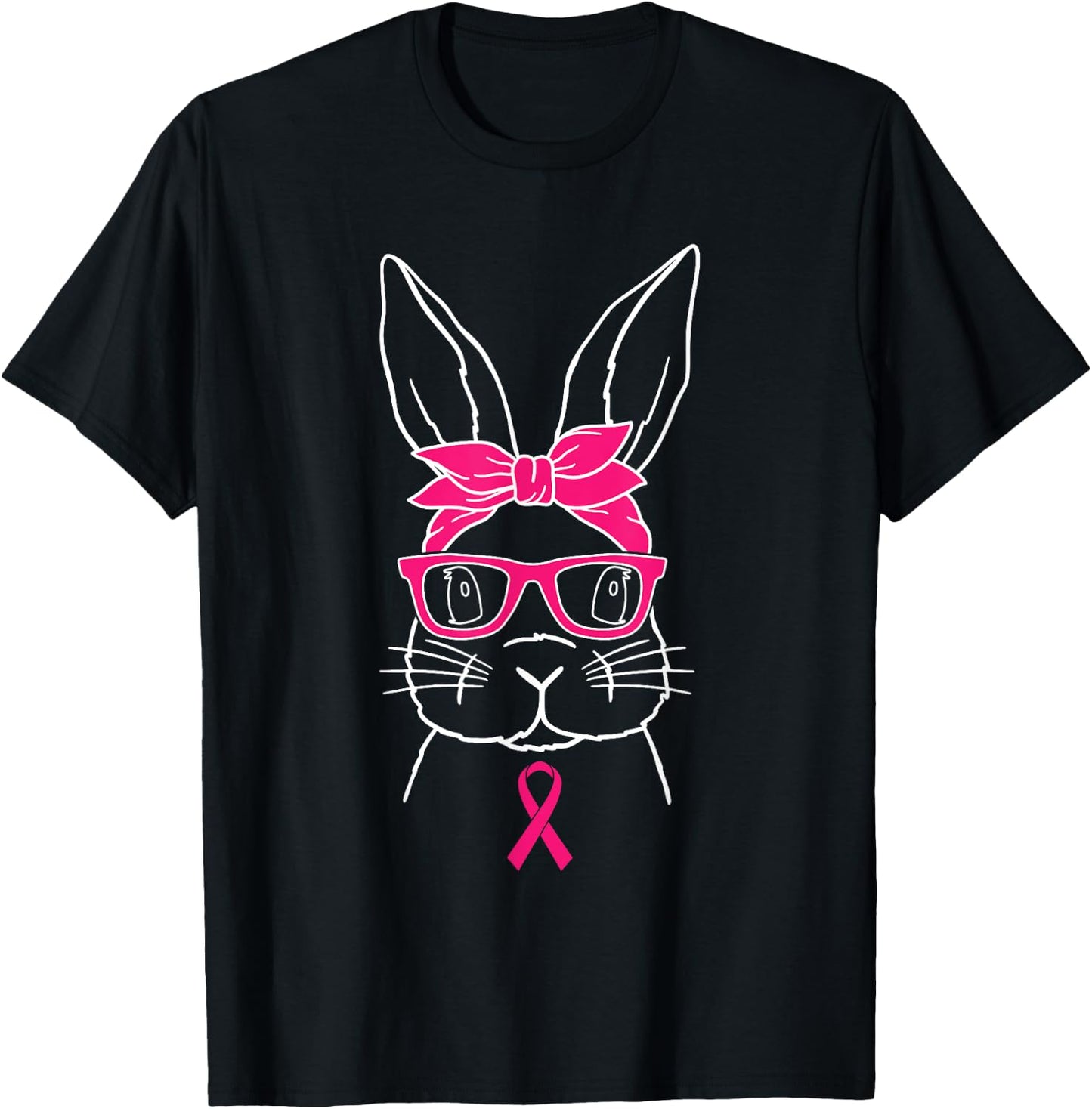 Bunny Glasses Breast Cancer Awareness Cute Rabbit Warrior T-Shirt - T-Shirt | Black