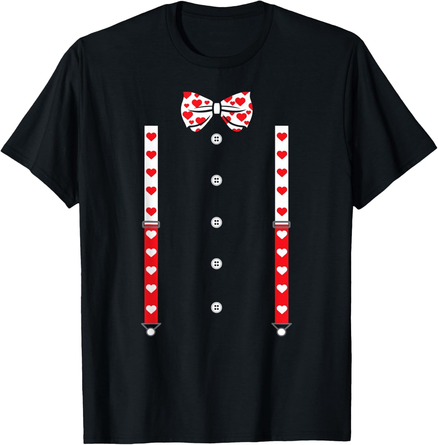 Heart Bow Tie and Braces Cupid Valentine's Day Costume , black T-Shirt - T-Shirt | Black