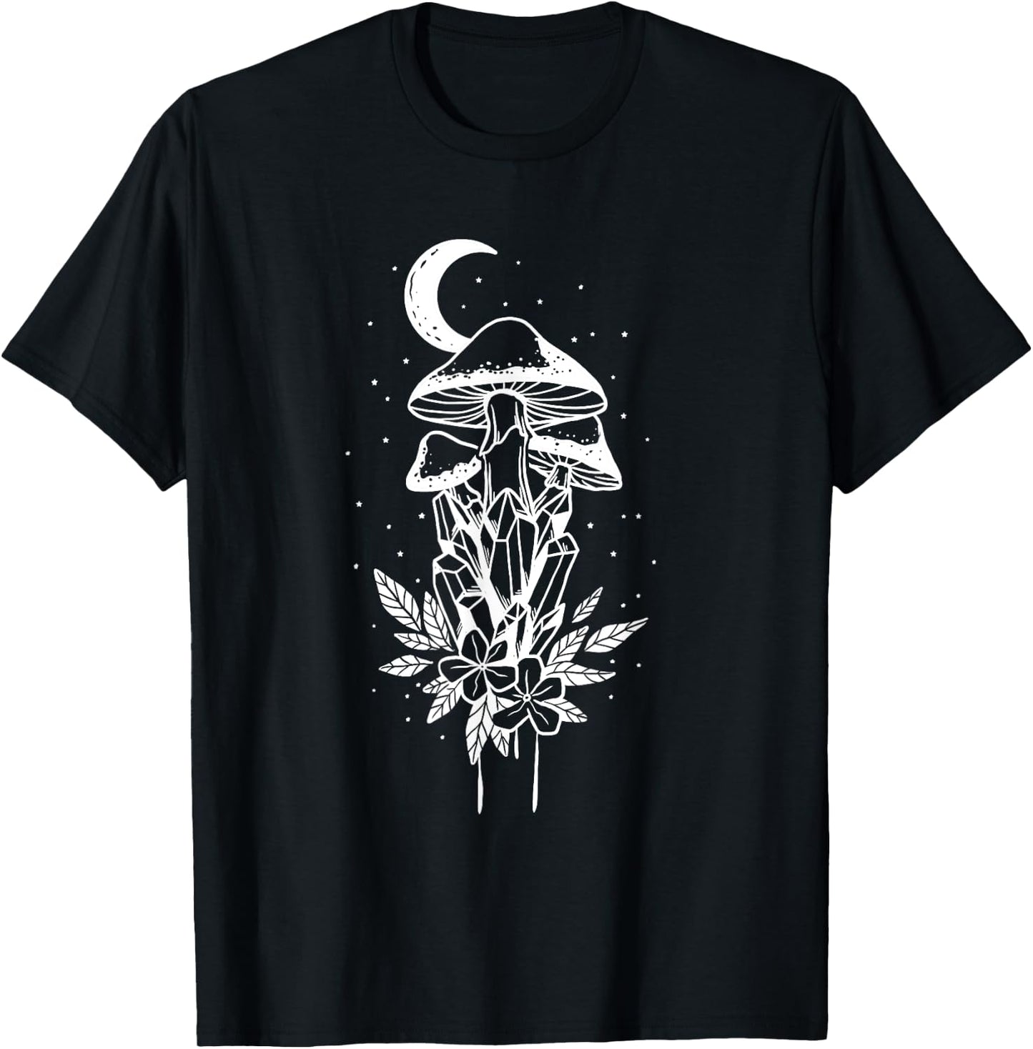 Vintage Hippie Crystals And Mushrooms Witchy Plant Goth Punk T-Shirt - T-Shirt | Black